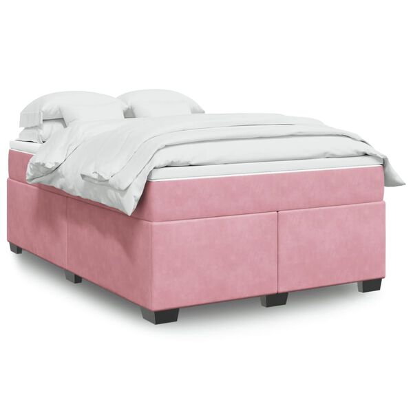 vidaXL Box Spring Bed with Mattress Pink 140x200 cm Velvet
