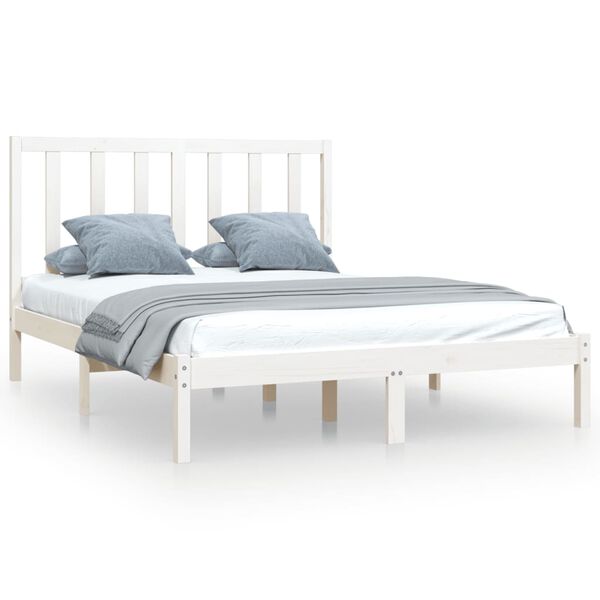 vidaXL Bed Frame without Mattress White Solid Wood Pine 140x190 cm