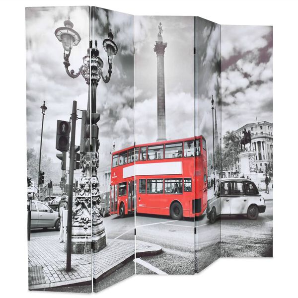 vidaXL Folding Room Divider 200x170 cm London Bus Black and White
