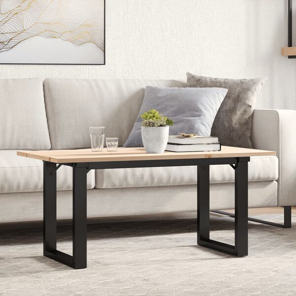 vidaXL Coffee Table O-Frame 100x50x45 cm Solid Wood Pine and Steel