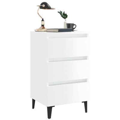 vidaXL Bed Cabinet with Metal Legs High Gloss White 40x35x69 cm