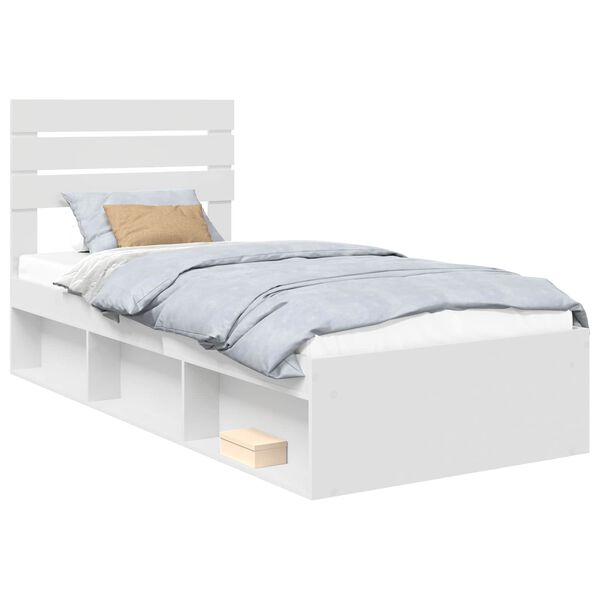 vidaXL Bed Frame with Headboard White 75 x 190 cm Solid Pine Wood
