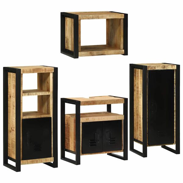 vidaXL Bathroom Furniture Set with Door 4 pcs Brown Solid Mango Wood