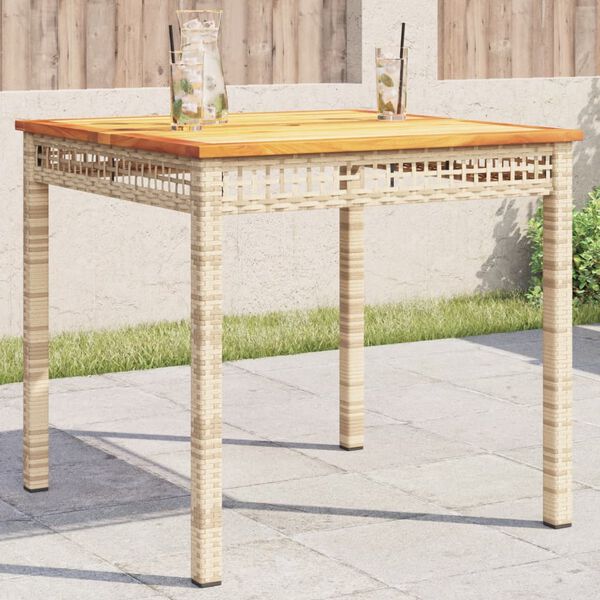 vidaXL Garden Table Beige 80x80x75 cm Poly Rattan Acacia Wood