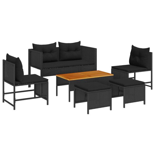 vidaXL Garden Sofa Set 6 pcs Black Poly Rattan