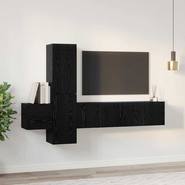 vidaXL TV Cabinet Set Wall-mounted 5 pcs Black Oak Engineered Wood