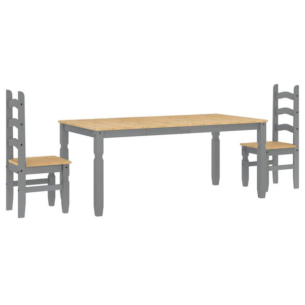 vidaXL 3 Piece Dining Set Panama Grey Solid Wood Pine