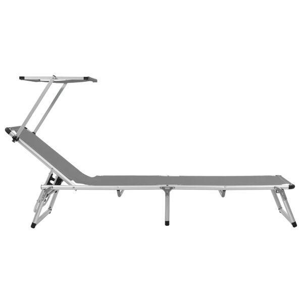 vidaXL Folding Sun Lounger with Roof Aluminium and Textilene Grey