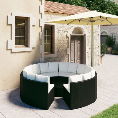 vidaXL 9 Piece Garden Sofa Set with Cushions Poly Rattan Black