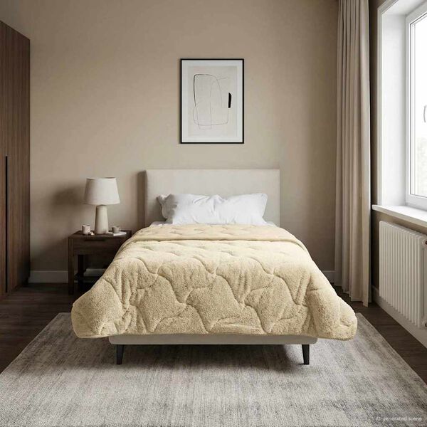 vidaXL Full Year Duvet Cream 155 x 200 cm Microfiber and Teddy fleece