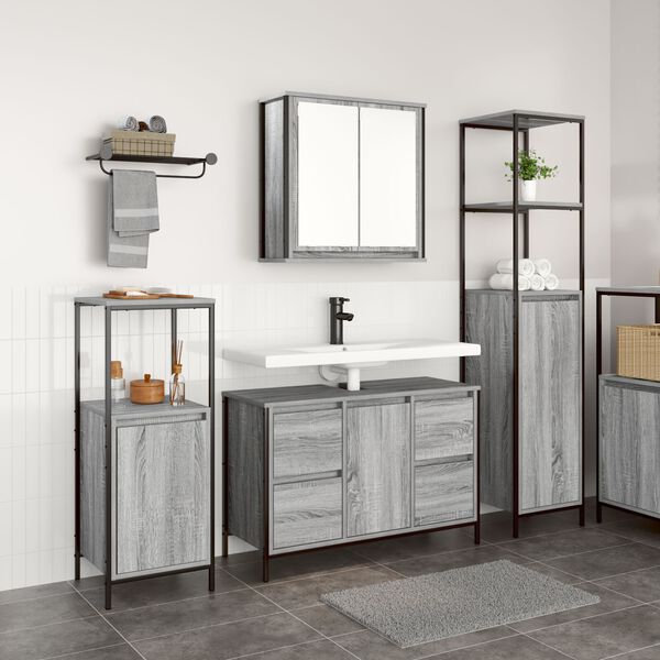 vidaXL Bathroom Furniture Set with Drawer 3 pcs Grey sonoma and Black