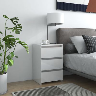 vidaXL Bed Cabinet High Gloss White 40x35x62.5 cm Engineered Wood