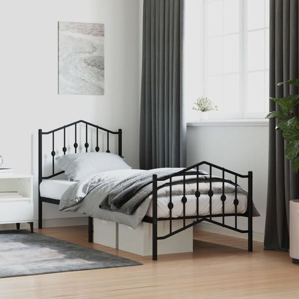 vidaXL Metal Bed Frame without Mattress with Footboard&nbsp;Black 80x200cm