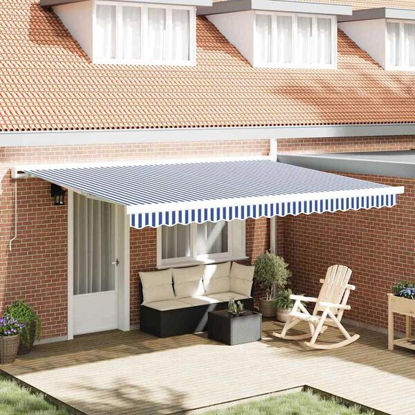 vidaXL Retractable Awning Blue and White 450 x 300 cm Fabric and Metal