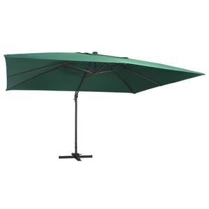 vidaXL Cantilever Garden Parasol with LED Lights and Aluminium Pole 400x300 cm Green