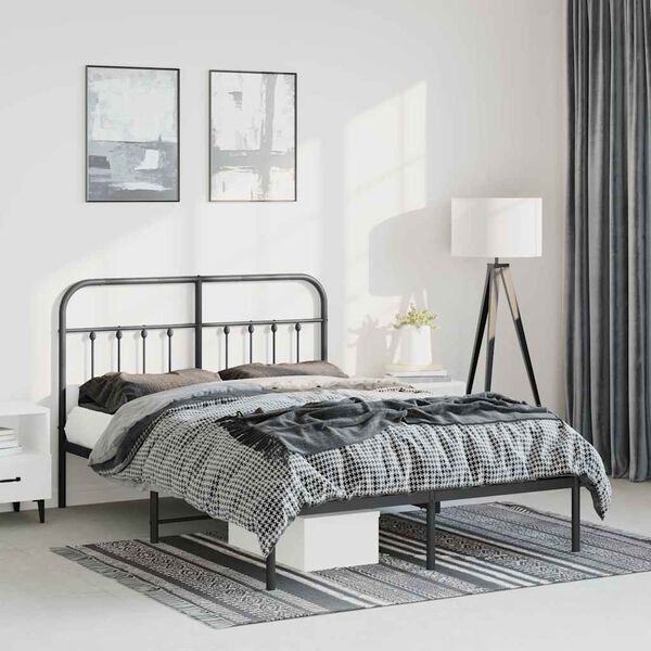 vidaXL Metal Bed Frame without Mattress with Headboard Black 135x190cm