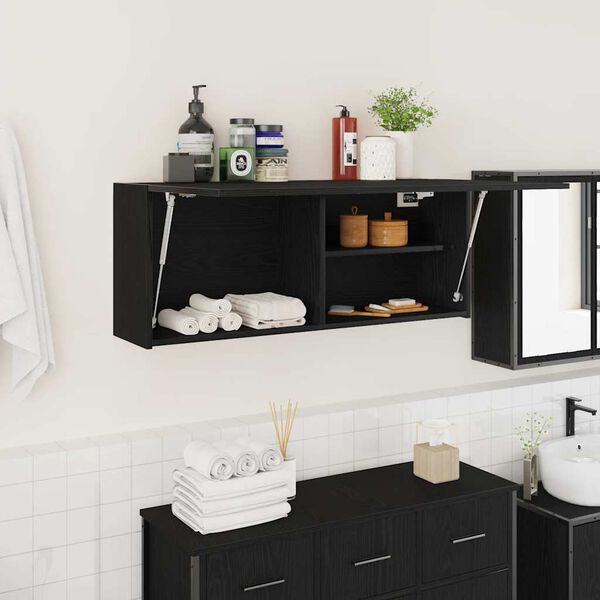 vidaXL Bathroom Wall Cabinet Black 100x25x40 cm Engineered Wood
