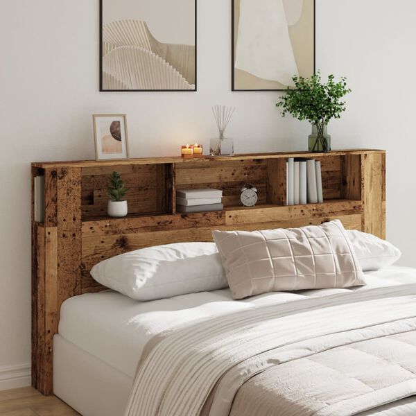 vidaXL Headboard Cabinet Old Wood 200x18.5x102.5 cm Engineered Wood