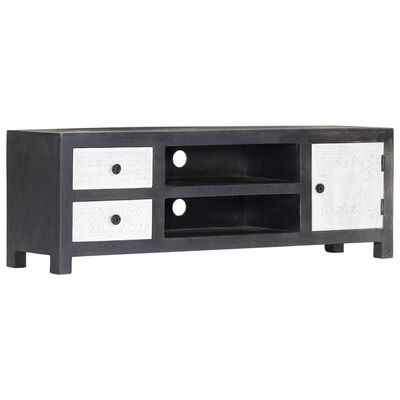 vidaXL Hand Carved TV Cabinet Grey&White 120x30x40 cm Solid Wood Mango