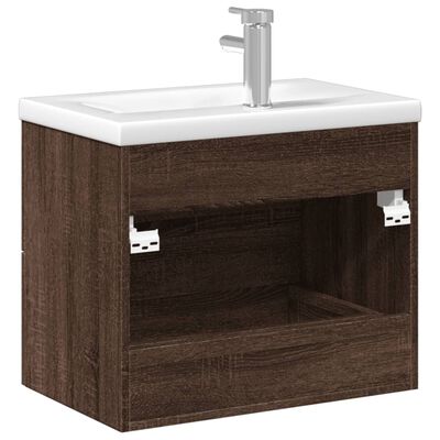 vidaXL Bathroom Sink Cabinet with Built-in Basin Brown Oak
