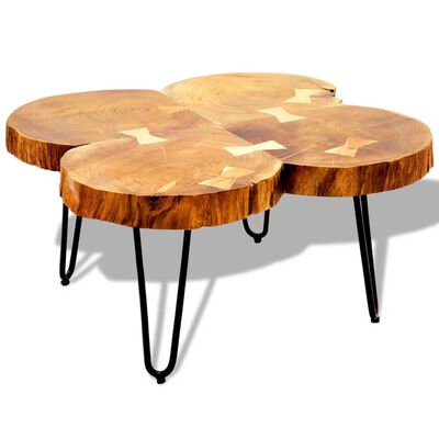 vidaXL Coffee Table 35 cm 4 Trunks Solid Sheesham Wood