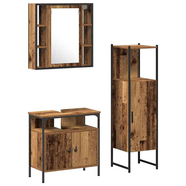 vidaXL Bathroom Furniture Set with Shelf 3 pcs Brown Engineered wood