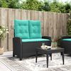 vidaXL Reclining Garden Bench with Cushions Black Poly Rattan