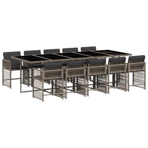 vidaXL 11 Piece Garden Dining Set with Cushions Grey Poly Rattan