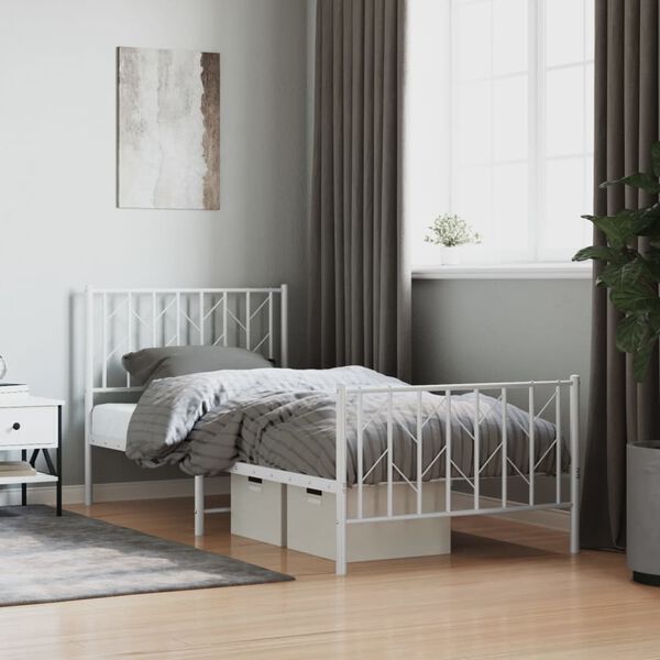 vidaXL Metal Bed Frame without Mattress with Footboard White 90x200cm