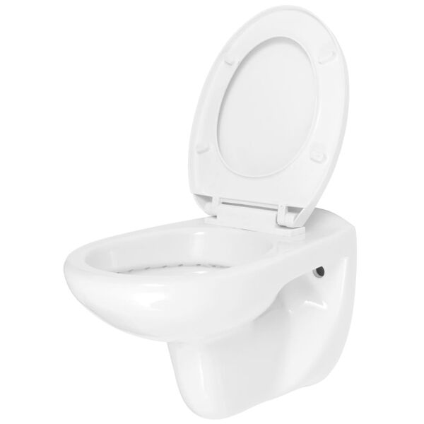 vidaXL Wall-Hung Toilet with Soft-Close Seat Ceramic White WC