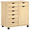 vidaXL Rolling Cabinet 63.5 x 39 x 65.5 cm Solid Pine Wood Brown
