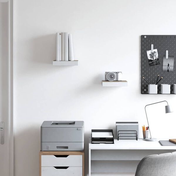 vidaXL Floating Wall Shelves 2 pcs Oak and White 23x23.5x3.8 cm MDF