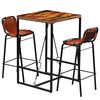 vidaXL Bar Set 3 Pieces Solid Reclaimed Wood and Genuine Goat Leather