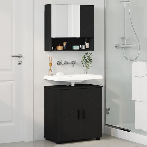vidaXL Bathroom Furniture Set 2 pcs Black Engineered wood & Metal