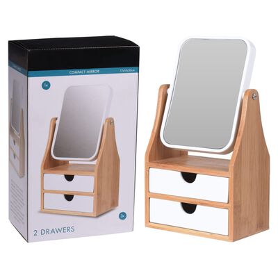 Bathroom Solutions Make-up Mirror with 2 Drawers White Bamboo