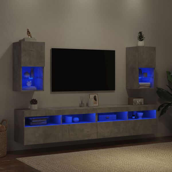 vidaXL TV Cabinets with LED Lights 2 pcs Concrete Grey 30.5x30x60 cm