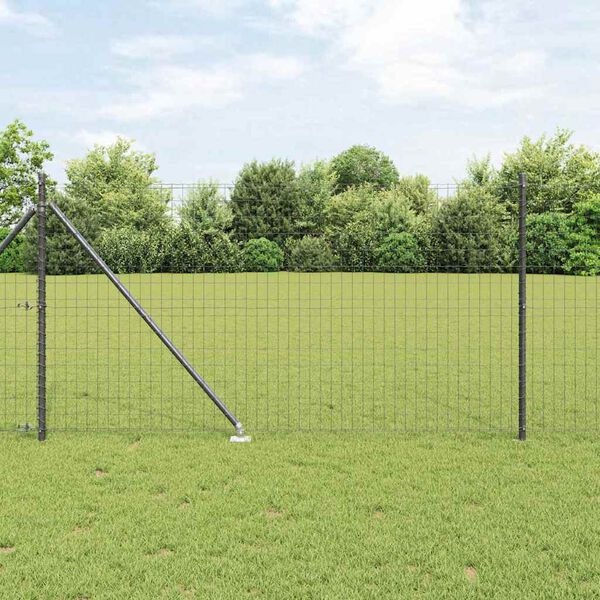 vidaXL Fence with Post Grey 1 x 25 m Steel and PVC