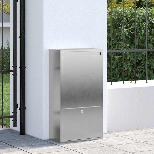 vidaXL Parcel Drop Box Silver 44 x 22 x 82 cm Stainless Steel