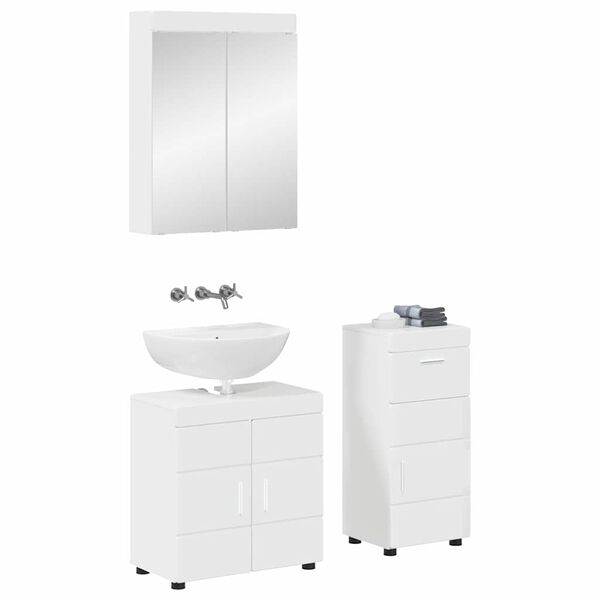 vidaXL Bathroom Furniture Set TULUM High Gloss White Engineered Wood