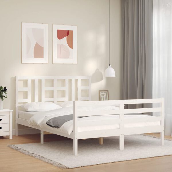 vidaXL Bed Frame without Mattress White King Size Solid Wood