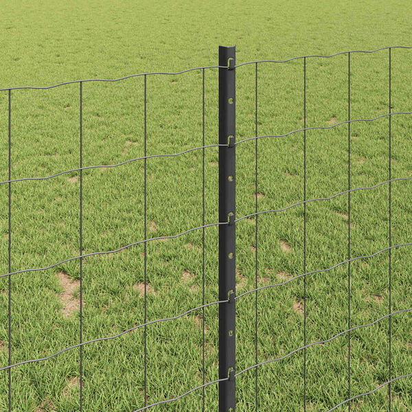 vidaXL Fence with Post Grey 1 x 25 m Steel and PVC