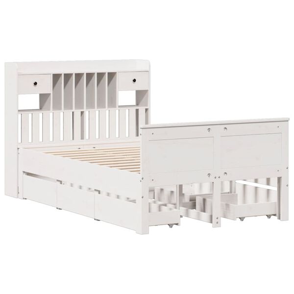 vidaXL Bookcase Bed without Mattress White 135x190 cm Double Solid Wood Pine