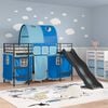 vidaXL Kids'Loft Bed Frame with Curtains, Arch, Slide Black and Blue