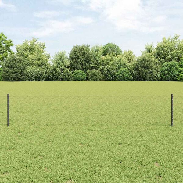 vidaXL Fence with Post Grey 0.4 x 10 m Steel and PVC