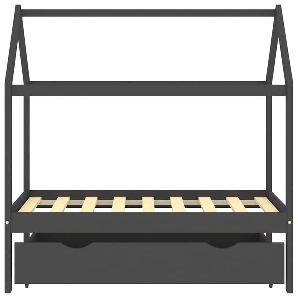 vidaXL Kids Bed Frame with a Drawer Dark Grey Solid Pine Wood 70x140cm