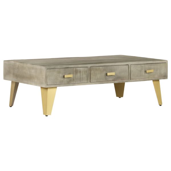 vidaXL Coffee Table Solid Mango Wood Grey with Brass 110x60x35 cm