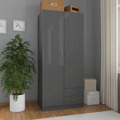 vidaXL Wardrobe High Gloss Grey 80x52x180 cm Engineered Wood
