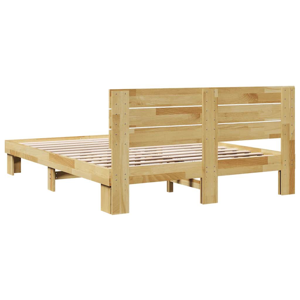 vidaXL Bed Frame with Headboard without Mattress 135x190 cm Solid Wood Oak
