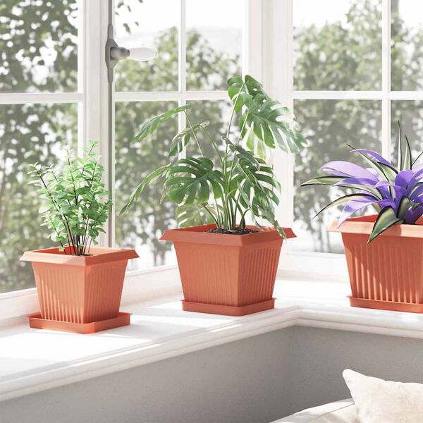 vidaXL Square Flower Pot 6 pcs Brick Red 20 x 20 x 16 cm Plastic