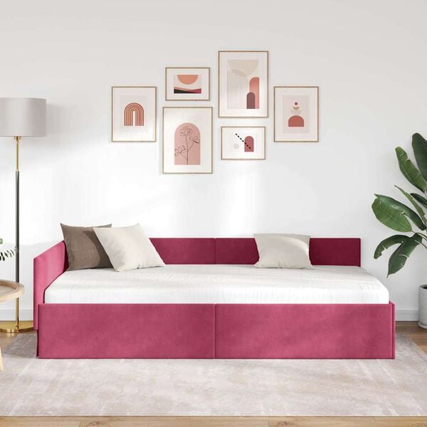 vidaXL Corner Bed Frame with Headboard Wine Red 80 cm x 200 cm Velvet